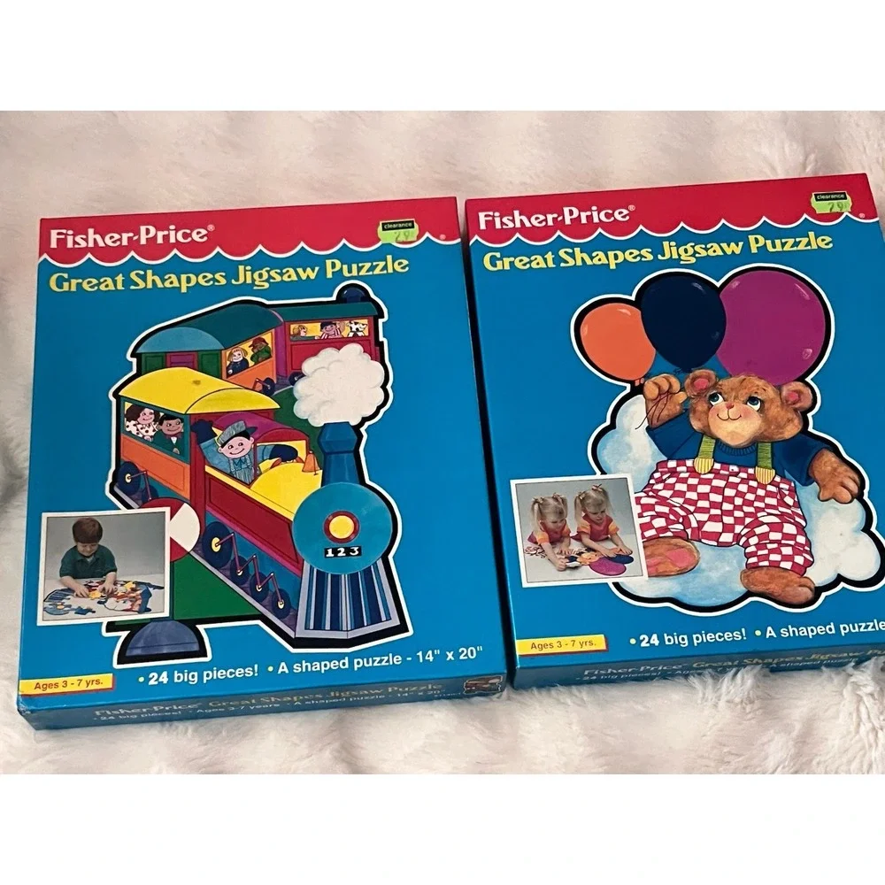 Fisher-Price Great Shapes Jigsaw Puzzle Set of  2 Vintage 1994 Teddy Bear24pc